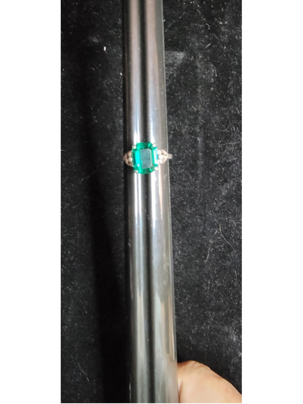 Vintage Sarah Coventry Sterling Silver Green Stone Ring Emerald Cut